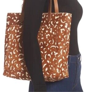 NWT Madewell Transport Tote Calf Hair Leather Bag Tan Camel & Ivory Animal Print